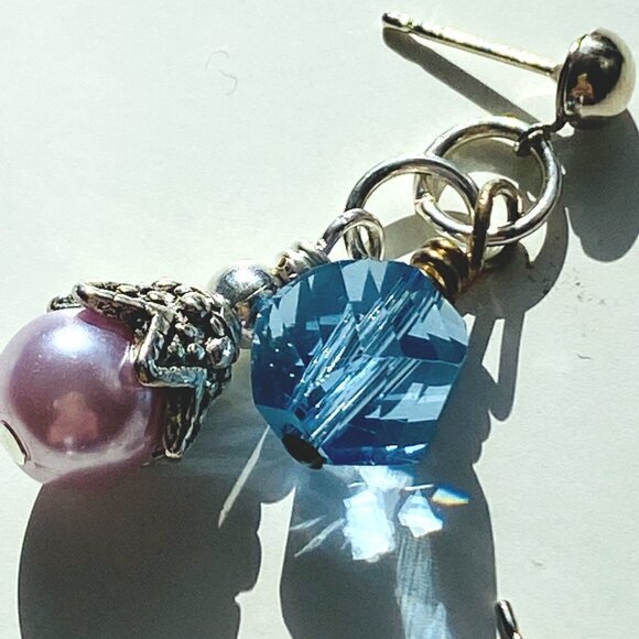 ❤️ Austrian Pink Pearl & Swiss Cut Glass Earrings - Picture 6 of 6